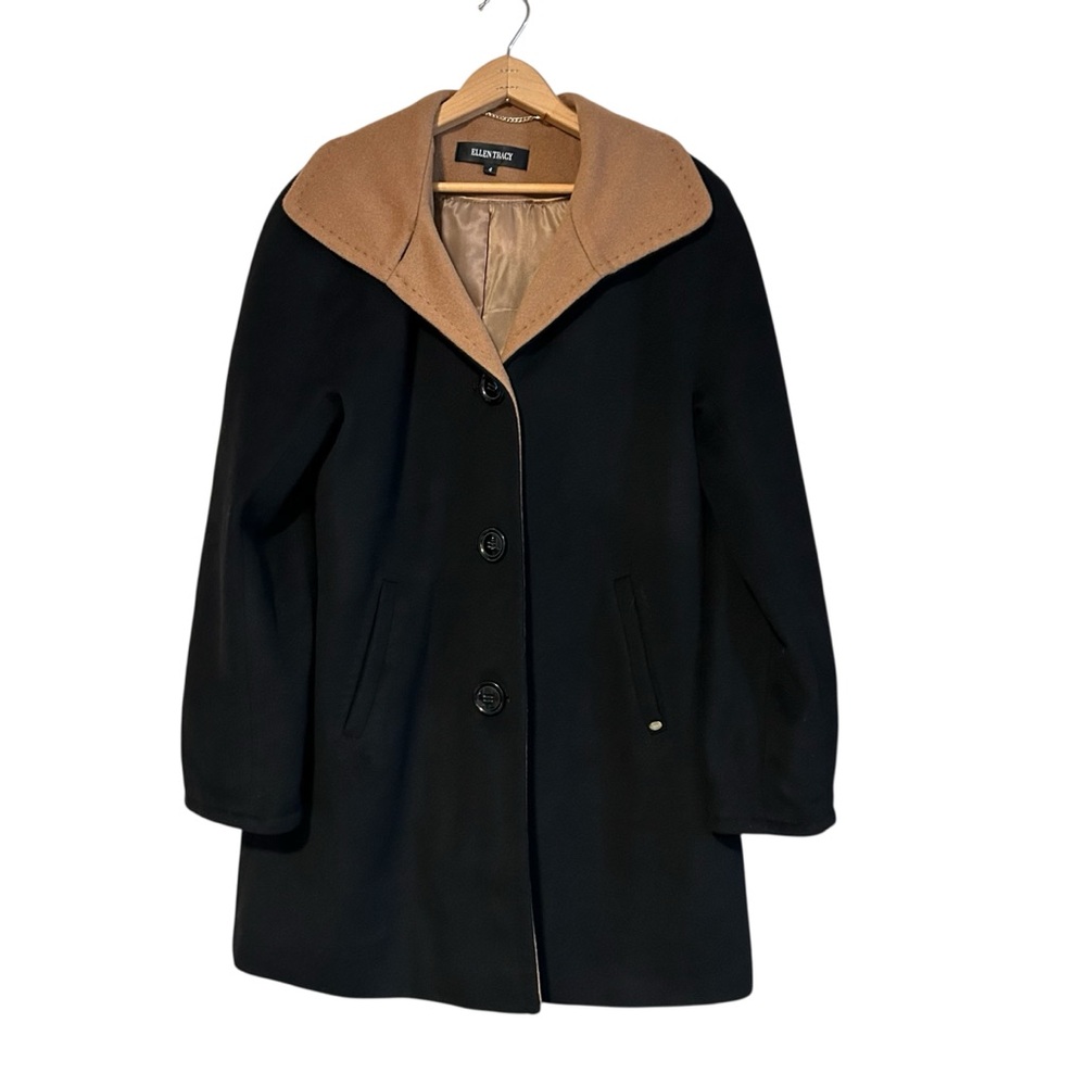 Ellen Tracy Wool Blend Coat Jacket Black Brown Size 4 Women’s